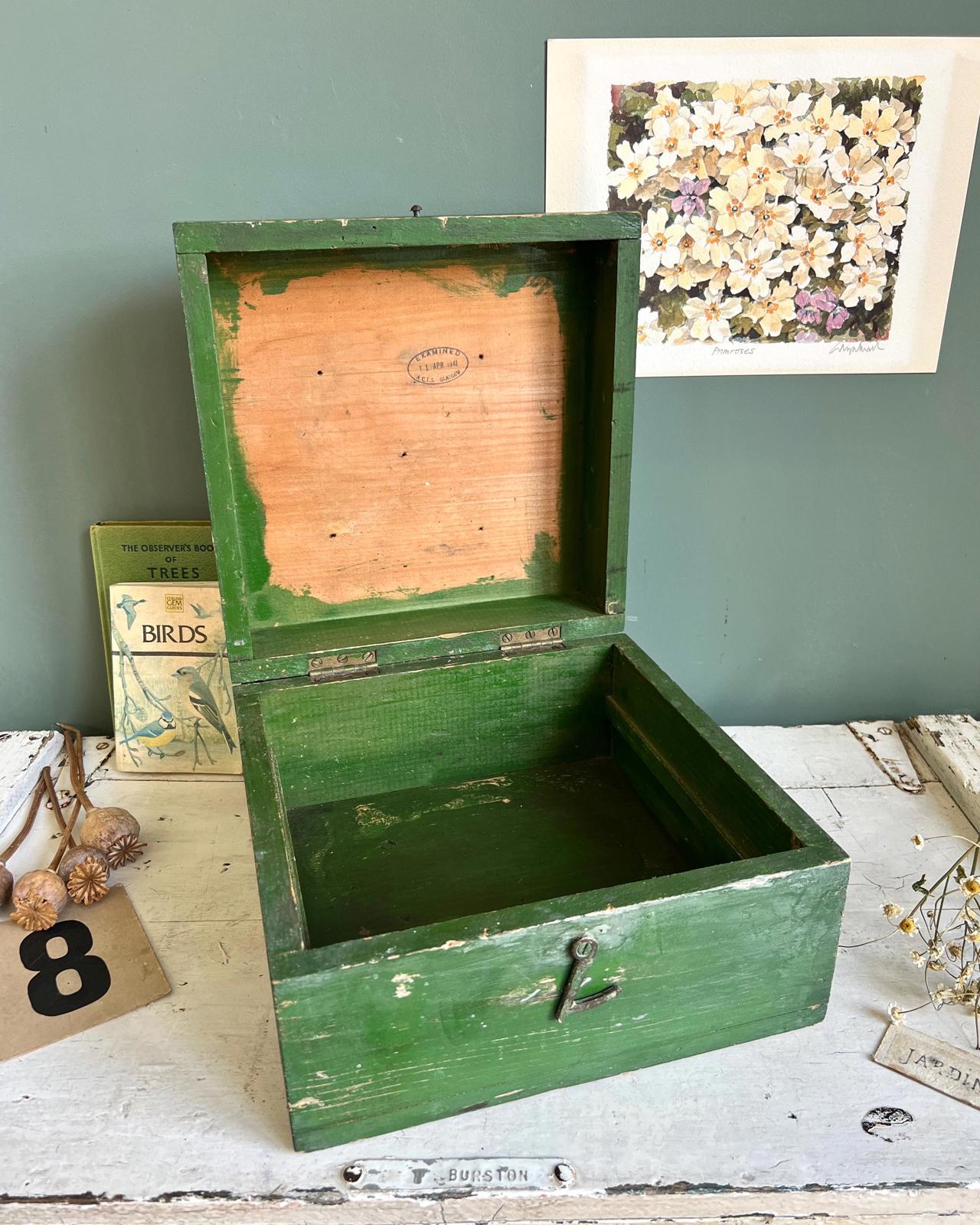 Vintage 1940s Wooden Green Storage Box