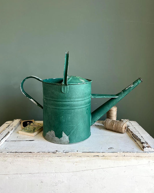Vintage Watering Can with Chippy Green Paint