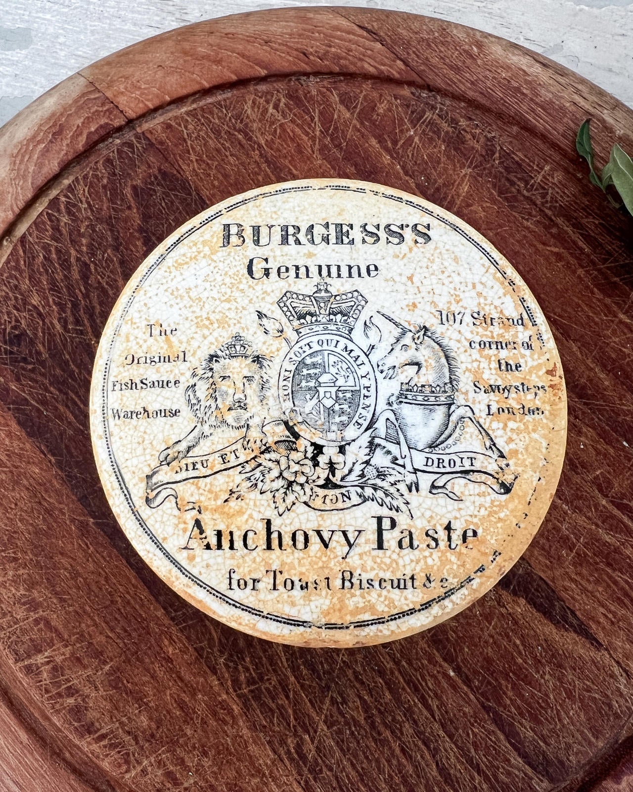 Antique Victorian Ironstone Burgess's Genuine Anchovy Paste Lidded Pot