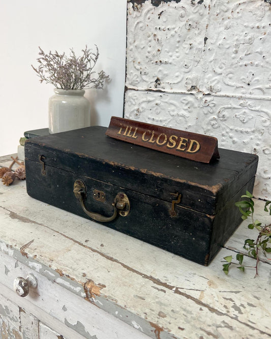 Vintage Wooden Black Case with Handle and Decorative Lining