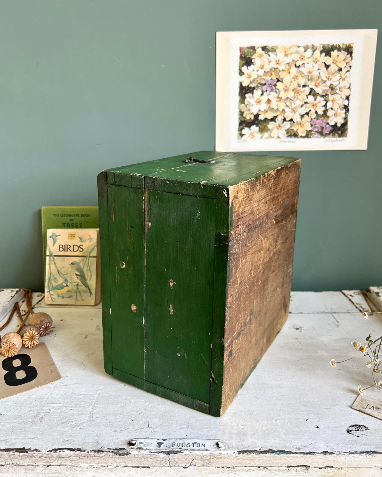 Vintage 1940s Wooden Green Storage Box