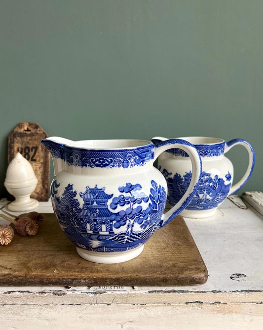 Antique Chinoiserie Tams Ware Crown Pottery Stoke on Trent Willow Large Jug