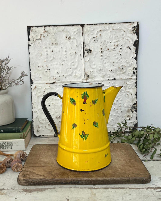 Vintage Yellow Enamel Folk Jug