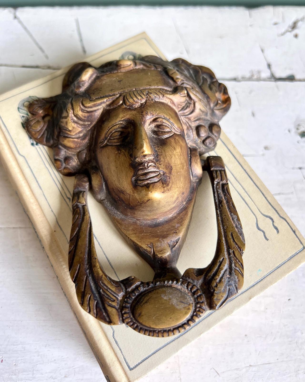 Antique Victorian Grecian Goddess Brass Door Knocker