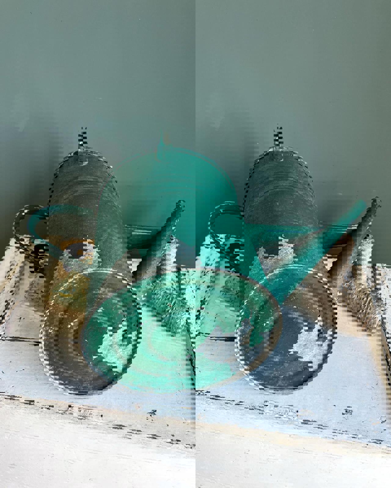 Vintage Watering Can with Chippy Green Paint