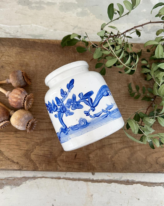 Vintage Blue Hand painted Chinoiserie Pot