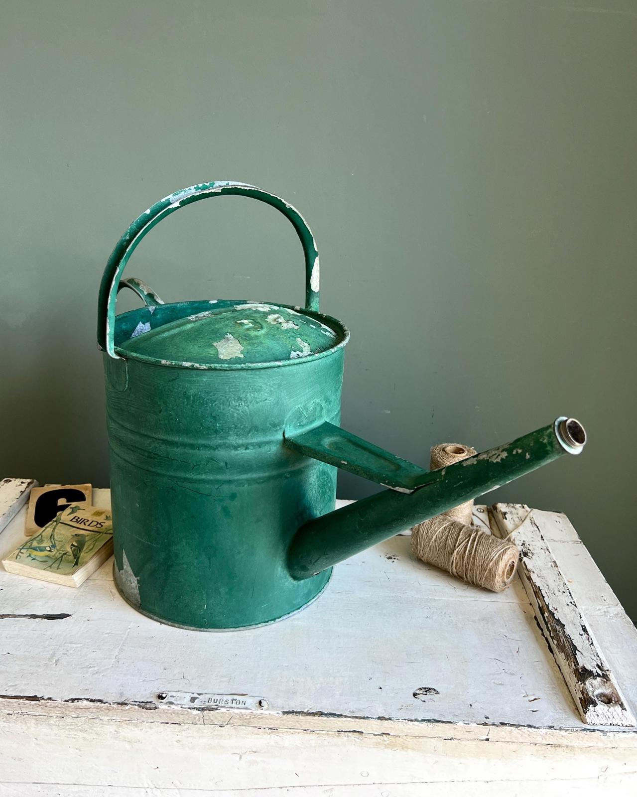 Vintage Watering Can with Chippy Green Paint