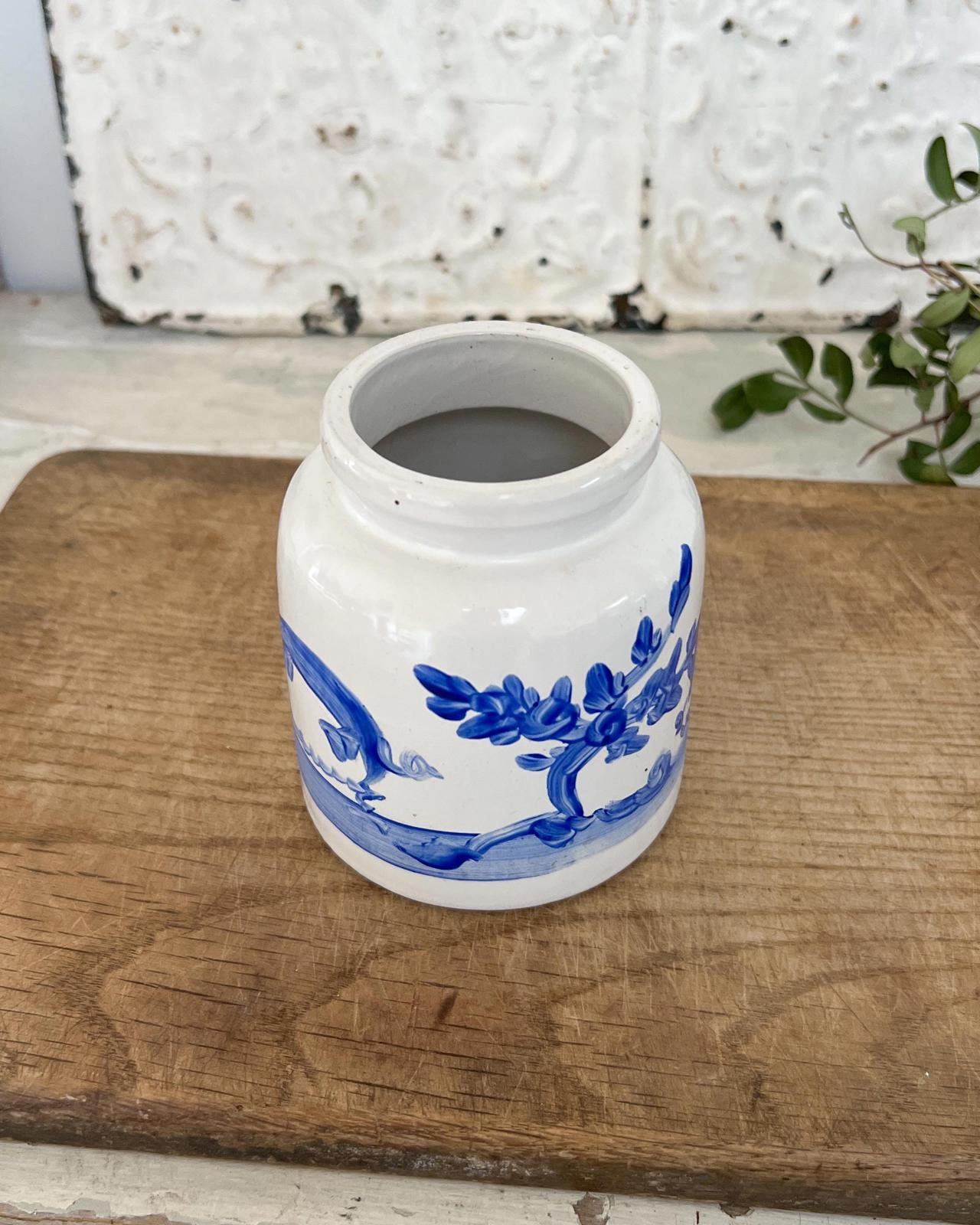Vintage Blue Hand painted Chinoiserie Pot