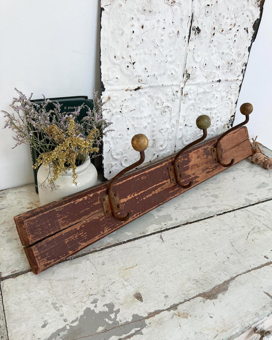 Vintage Rustic French Wooden Wall Coat Hooks