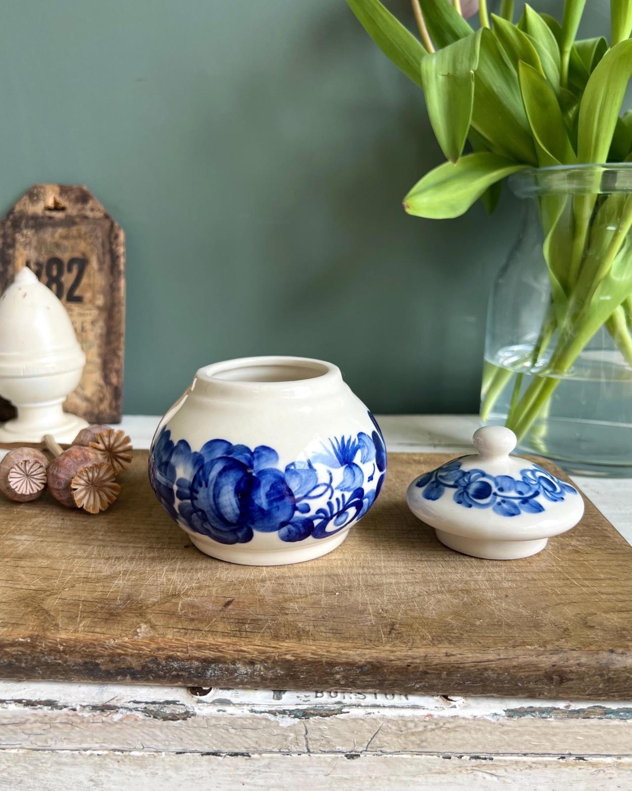 Vintage Glazed Floral Lidded Sugar Pot by Wloclawek Fajans, Poland