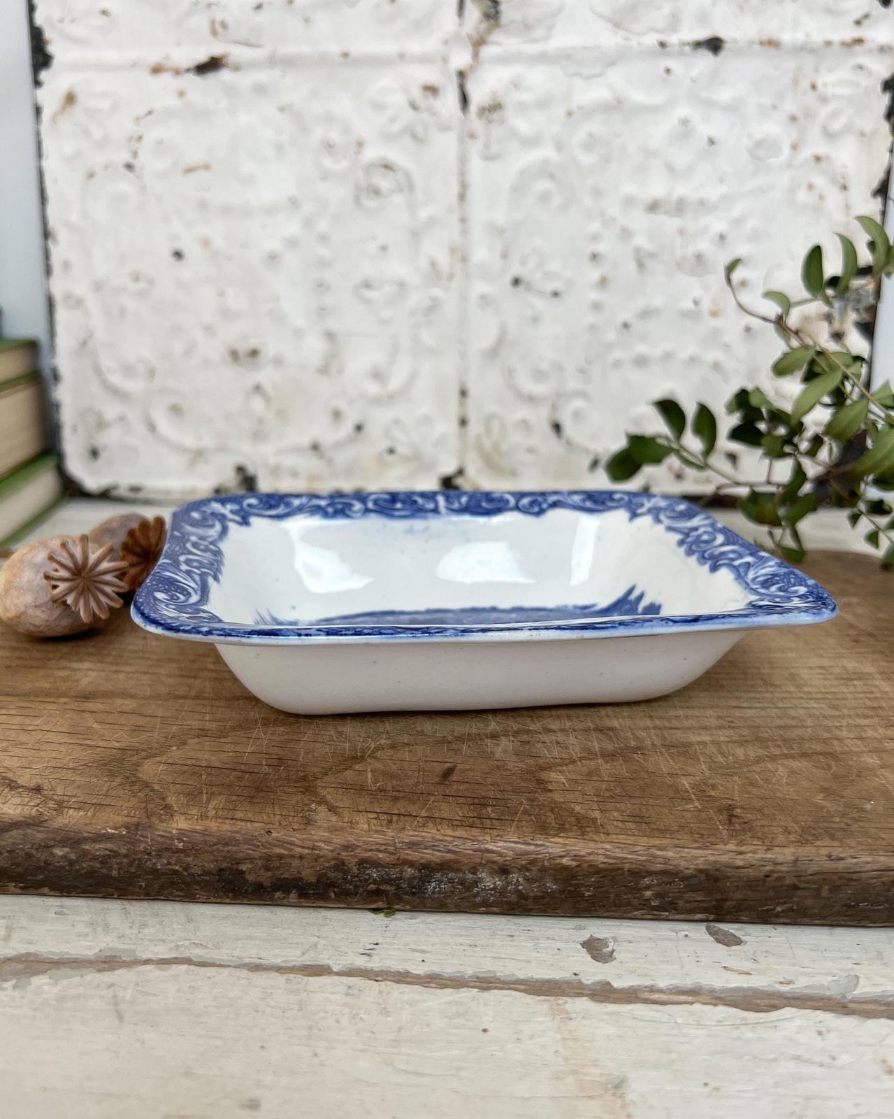 Antique Blue and White Transferware Abbey Dish, England