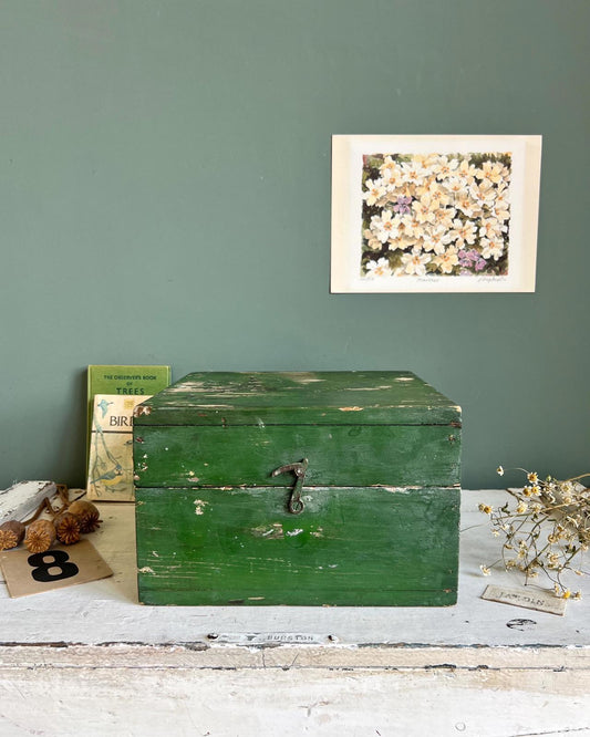 Vintage 1940s Wooden Green Storage Box
