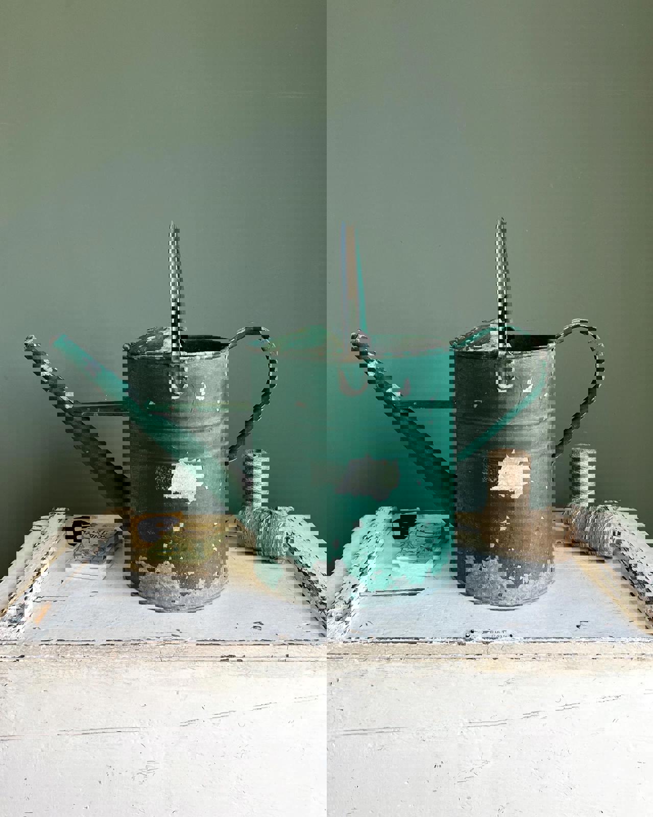 Vintage Watering Can with Chippy Green Paint