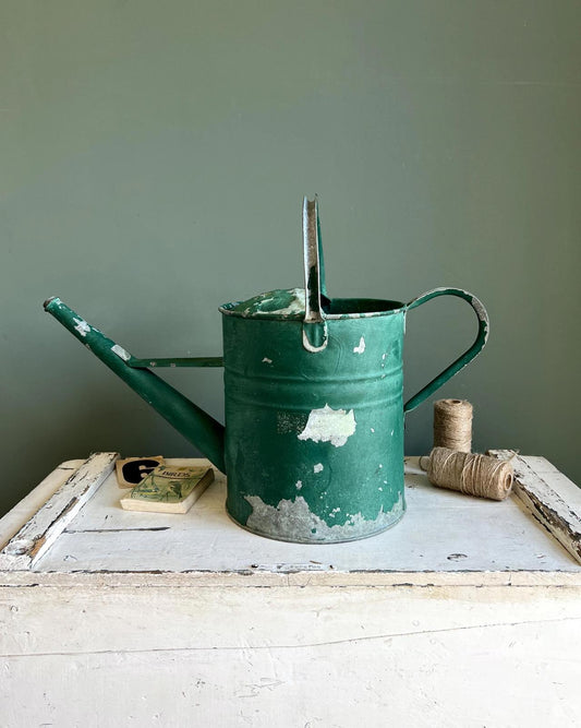 Vintage Watering Can with Chippy Green Paint